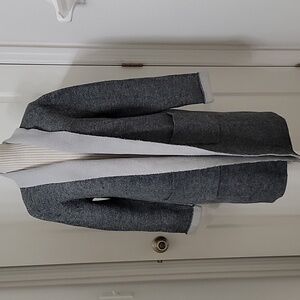 Elodie, Size M, Dark Gray w Light Gray Accent Open Cardigan with Pockets, EUC